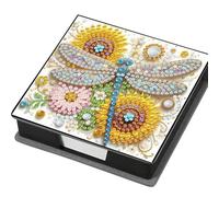 PU Leather Diamond Art Kits Note Box for Adults | 5D DIY Diamond Painting Memo Pad Holder | Sticky Note Holder with Dragonfly Floral Design | Includes 160 Blank Memo Papers | for Home Office Desk