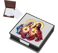 PU Leather Diamond Art Kits Note Box for Adults | 5D DIY Diamond Painting Memo Pad Holder | Sticky Note Holder with Jesus and Mary Design | Includes 160 Blank Memo Papers | for Home Office Desk