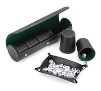 PU Leather Dice Cup Set with 5 Leather Dice Cups+25 Dice Velvet Interior Quiet in Shaking for Liars Dice Farkle Yahtzee