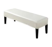 Pu Leather Dining Bench Cover Stretch Waterproof Upholstered Bench Slipcover Removable Bench Seat Protector for Living Room Bedroom Kitchen -White-1 piece