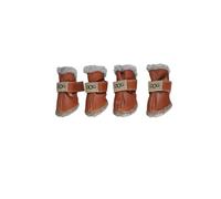 Pu Leather Dog Shoes,4Pcs/Set Winter Puppy Dog Shoes Soft Plush Snow Dog Boots Paw Protectors Non Slip Warm Pet Boots with Adjustable Straps
