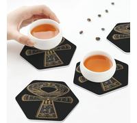 PU Leather Drink Coasters,Ancient Egyptian Ankh Leather Coasters for Drinks Set of 6 Hexagon