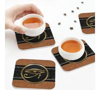 PU Leather Drink Coasters,Egypt Evil Eye Egyptian Art Leather Coasters for Drinks Set of 6 Square