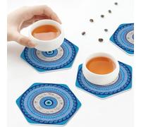 PU Leather Drink Coasters,Matiasma Evil Eye Leather Coasters for Drinks Set of 6 Hexagon
