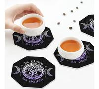 PU Leather Drink Coasters,Triple Moon Goddess Wiccan Pagan Witch Leather Coasters for Drinks Set of 6 Octagon