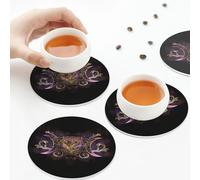 PU Leather Drink Coasters,Triple Moon Triple Goddess Art Leather Coasters for Drinks Set of 6 Round Shape