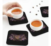 PU Leather Drink Coasters,Triple Moon Triple Goddess Art Leather Coasters for Drinks Set of 6 Square
