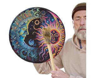PU Leather Drum - Handcrafted Round Shaman Drum, Big Tone Sound Instrument, Music Accessory With Wooden | Suitable For Meditation Music Shaman Sound Practice