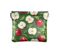 Pu Leather Elegant Change Pouch, Music Notes Black Small Change Pouch Portable Change Purse, Waterproof Cosmetic Bag for Travel, Red Apples Green Leaves, One Size, Red Apples Green Leaves