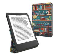kwmobile Cover for Amazon Kindle Paperwhite (2024)/Colorsoft Case - E-Reader PU Leather Protection - Auto Wake/Sleep - eBook Magnetic Stand - Multicolor Library Motto
