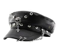 Pu Leather Flat Beret Punk Style Rivet Newsboy Cap Vintage Flat Military Caps Unisex Visor Beret Cap Peaked Cap for All Seasons