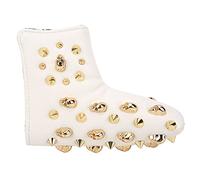 PU Leather Golf Wood Head Covers, Waterproof L - Shape Putter Headcover with Skeleton Rivet Design, Magnetic Closure, Thick Plush Lining for Premium Club Protection (White)