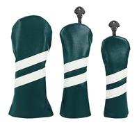 PU Leather Golfs Head Cover 3Pcs Driver Hybrids, Dark green