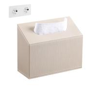 PU Leather Hand Towels Box Cover, Wall-Mounted Tissue Box Cover Disposable Paper Hand Towel Box Holder for Bathroom Towel Bar Countertop (Beige)