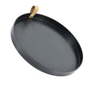 PU Leather Handle Vanity Tray for Cosmetics and Desk Storage | Smooth Flat Base, Circular Form, Stable Placement, Elegant Simple Style, Living Room Coffee Table Use