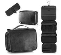 PU Leather Hanging Travel Toiletry Bag Large Cosmetic Bags for Men Travel(Black) (Black)