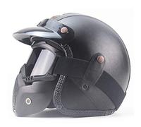 Pu Leather Helmets Motorcycle Chopper Bike Helmet Open Face Vintage Motorcycle Helmet Goggle Mask Full Face Helmet Motorbike