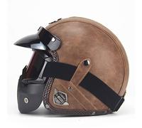 Pu Leather Helmets Motorcycle Chopper Bike Helmet Open Face Vintage Motorcycle Helmet Goggle Mask Full Face Helmet Motorbike