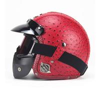 Pu Leather Helmets Motorcycle Chopper Bike Helmet Open Face Vintage Motorcycle Helmet Goggle Mask Full Face Helmet Motorbike