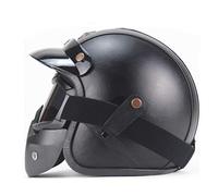 Pu Leather Helmets Motorcycle Chopper Bike Helmet Open Face Vintage Motorcycle Helmet Goggle Mask Full Face Helmet Motorbike