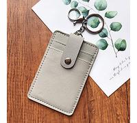 PU Leather ID Card Holder Three Card Slots Badge Holder Keychain Wallet with ID Badge Holder and Key Ring