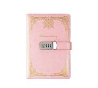 PU Leather Journal Notebook with Lock A5 100Sheets Hard Cover Diary Writing Pads Line Paper Retro Personal Students for Organize, Note Take(Pink)