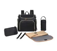 PU Leather Kids Nappy Diaper Bag Backpack+Changing Pad+Stroller Straps+Insulation Bag+Cosmetic Bag(Black)