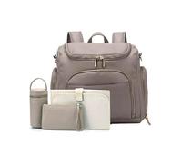 PU Leather Kids Nappy Diaper Bag Backpack+Changing Pad+Stroller Straps+Insulation Bag+Cosmetic Bag(Gray)