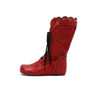 PU Leather Lace-up Boots With Floral Embroidery Women's Vintage Victorian Boots Medieval Shoes With Low Heels, 35-43EU(Red,4 UK)