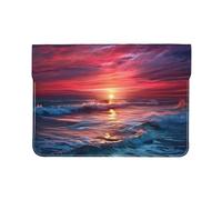 Pu Leather Laptop Sleeve Bag 13 Inch Waterproof Shock Resistant Notebook Carrying Case Ocean Tide at Warm Twilight Lightweight Computer Skin Bag