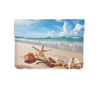 Pu Leather Laptop Sleeve Bag 13 Inch Waterproof Shock Resistant Notebook Carrying Case Pretty Beach and Seashell in Blue Sky Lightweight Computer Skin Bag