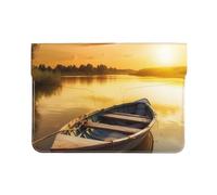 Pu Leather Laptop Sleeve Bag 13 Inch Waterproof Shock Resistant Notebook Carrying Case River Sunset Wooden Boat Lightweight Computer Skin Bag