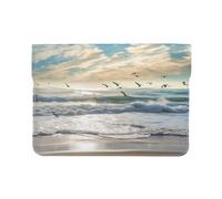 Pu Leather Laptop Sleeve Bag 13 Inch Waterproof Shock Resistant Notebook Carrying Case Waves On The Beach with Sea Birds Lightweight Computer Skin Bag