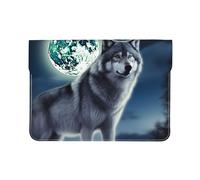 Pu Leather Laptop Sleeve Bag 13 Inch Waterproof Shock Resistant Notebook Carrying Case Wolf Under Moon Lightweight Computer Skin Bag