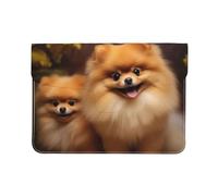 Pu Leather Laptop Sleeve Bag 13 Inch Waterproof Shock Resistant Notebook Carrying Case Yellow Pomeranian Lightweight Computer Skin Bag