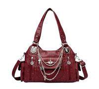 PU Leather Large Capacity Crossbody Bag Y2k Messenger Bag with Adjustable Strap for Women Ladies Work Shopping Travel Daily Use (Claret)