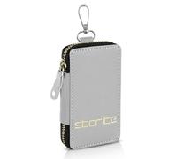 PU Leather Large Key Case Pouch Wallet Keychain Key Holder with 6 Hooks Zipper Closure - Grey