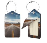 PU Leather Luggage Tags for Suitcase, 2 PCS Suitcase Tag with Stainless Steel Loop Cute Name ID Label Set Desert Landscape Highway Travel Baggage Bag Tag for Men Women Suitcase Labels