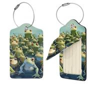 PU Leather Luggage Tags for Suitcase, 2 PCS Suitcase Tag with Stainless Steel Loop Cute Name ID Label Set Lots of Frogs Travel Baggage Bag Tag for Men Women Suitcase Labels