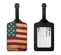 PU Leather Luggage Tags for Suitcase Baggage with Name Id Card | American Flag 4Th of July, Bag Tag Clear Id Window & Adjustable Strap, Baggage Identifiers for Travel Cruise Train Flight