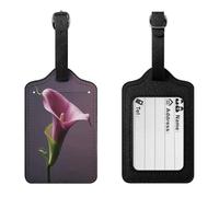 PU Leather Luggage Tags for Suitcase Baggage with Name Id Card | Purple Calla Lily, Bag Tag with Clear Id Window & Adjustable Strap, Baggage Identifiers for Travel Cruise Train Flight