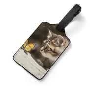 PU Leather Luggage Tags for Suitcase - Cat and Butterfly Bag Tag with Name ID Card Suitcase Tags for Women Men, Travel Essentials Colorful Luggage Identifiers for Backpack Gym Bag