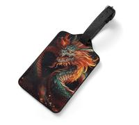 PU Leather Luggage Tags for Suitcase - Chinese Dragon Bag Tag with Name ID Card Suitcase Tags for Women Men, Travel Essentials Colorful Luggage Identifiers for Backpack Gym Bag