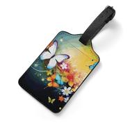 PU Leather Luggage Tags for Suitcase - Colorful with Butterfly Bag Tag with Name ID Card Suitcase Tags for Women Men, Travel Essentials Colorful Luggage Identifiers for Backpack Gym Bag