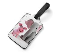 PU Leather Luggage Tags for Suitcase - Elephant and Piggie Bag Tag with Name ID Card Suitcase Tags for Women Men, Travel Essentials Colorful Luggage Identifiers for Backpack Gym Bag