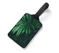 PU Leather Luggage Tags for Suitcase - Green Tropical Jungle Plant Bag Tag with Name ID Card Suitcase Tags for Women Men, Travel Essentials Colorful Luggage Identifiers for Backpack Gym Bag
