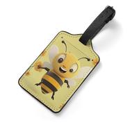 PU Leather Luggage Tags for Suitcase - Happy Bee Bag Tag with Name ID Card Suitcase Tags for Women Men, Travel Essentials Colorful Luggage Identifiers for Backpack Gym Bag