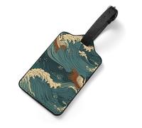 PU Leather Luggage Tags for Suitcase - Japan Wave Wallpapers Bag Tag with Name ID Card Suitcase Tags for Women Men, Travel Essentials Colorful Luggage Identifiers for Backpack Gym Bag
