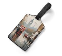 PU Leather Luggage Tags for Suitcase - London Impression Bag Tag with Name ID Card Suitcase Tags for Women Men, Travel Essentials Colorful Luggage Identifiers for Backpack Gym Bag