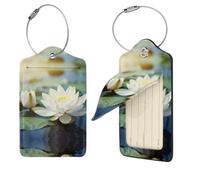 PU Leather Luggage Tags for Suitcase,Privacy Cover ID Label with Stainless Steel Loop, Travel Bag Tag White Lotus Flowers Name Tags for Baggage Tag Suitcase Labels for Women Men, Black, 1